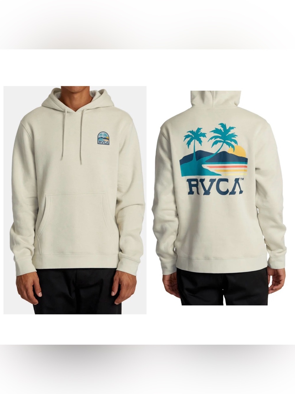 (NWT) RVCA Sunny Days Hoodie Size M In Beige Print Pattern In The Back